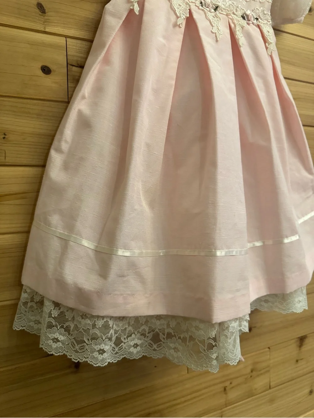 Vintage Bonnie Jean Size 4 Girls Baby Pink Lace Rosette Dress Coquette Easter